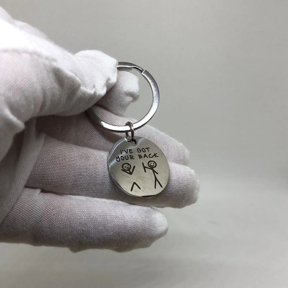 Keychain “I’ve Got Your Back” Stick Figures Unisex Chrome Color